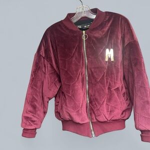 Maroon Quilted Bomber Jacket